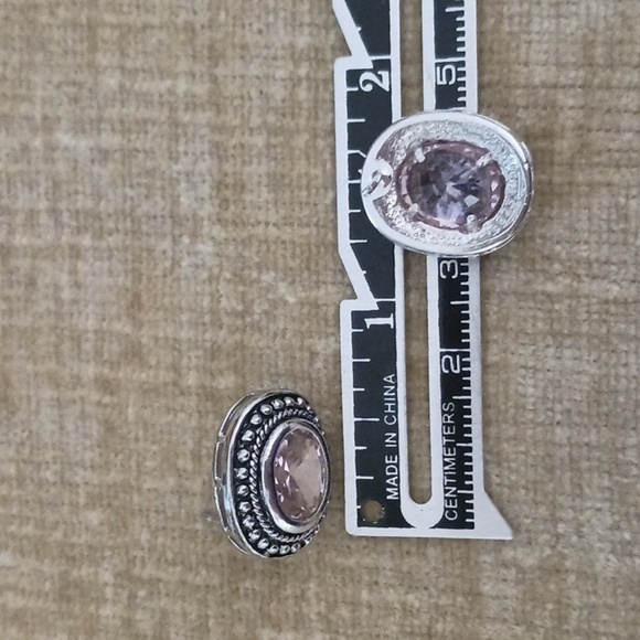 Silver Tone Faceted Light Rose Pink Post Earrings - Picture 5 of 6